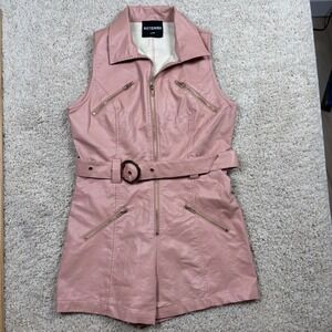 Kittenish Faux Leather Romper Womens Large Pink Excellent Belted Moto